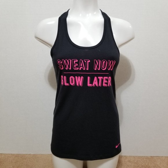 Nike top Small Sweat Now Glow Later graphic slogan tank workout athletic gym - Picture 1 of 11